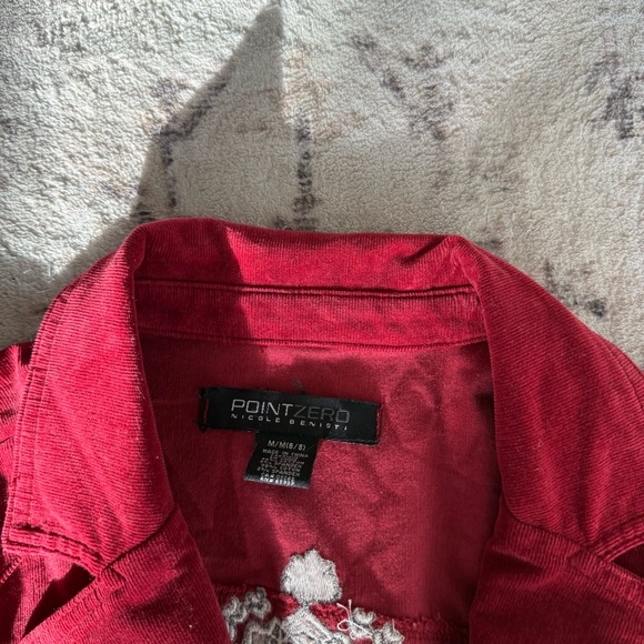 Y2K Red Velvet Embroidered Jacket Indie Fairy Grunge Cropped Blazer - Picture 8 of 10